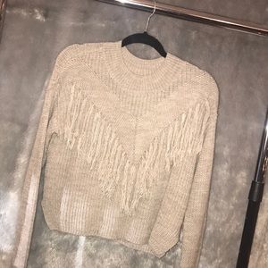 PACSUN BEIGE FRINGE DETAILED SWEATER